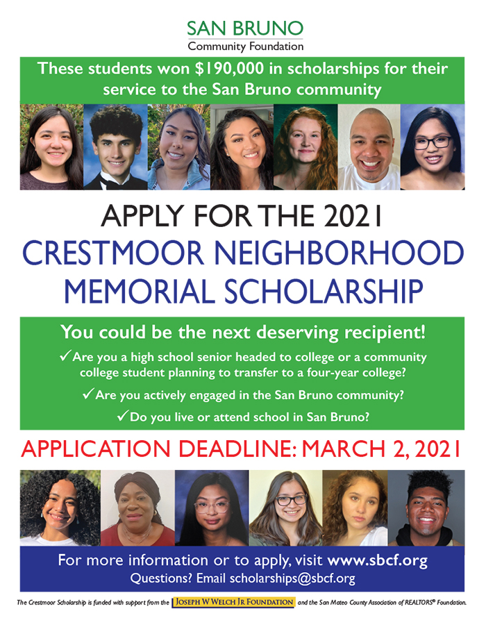 Poster: San Bruno Community Foundation | Crestmoor Neighborhood Memorial Scholarship